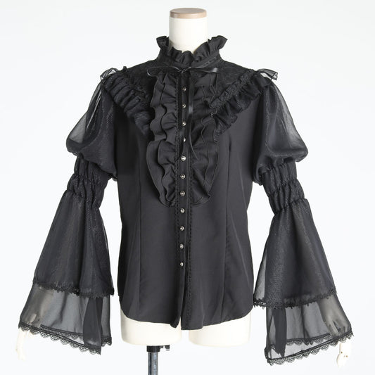 Stand Collar Princess Sleeve Blouse (Black)