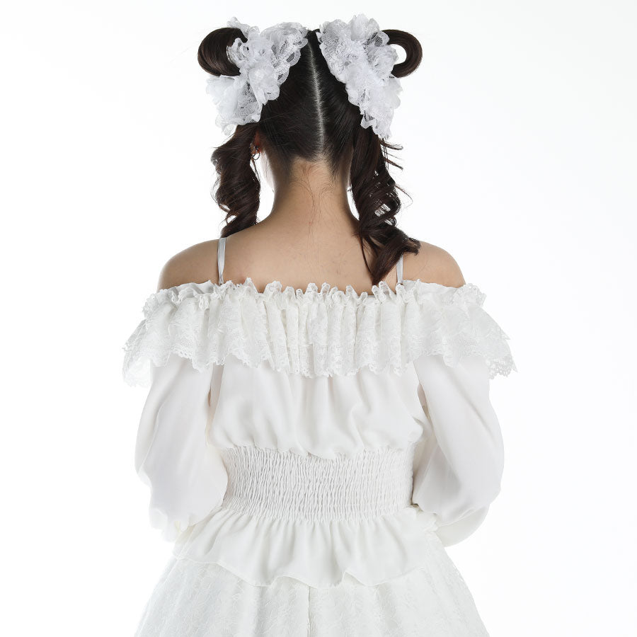 FRILL LACE OFF SHOULDER BLOUSE(WHITE)