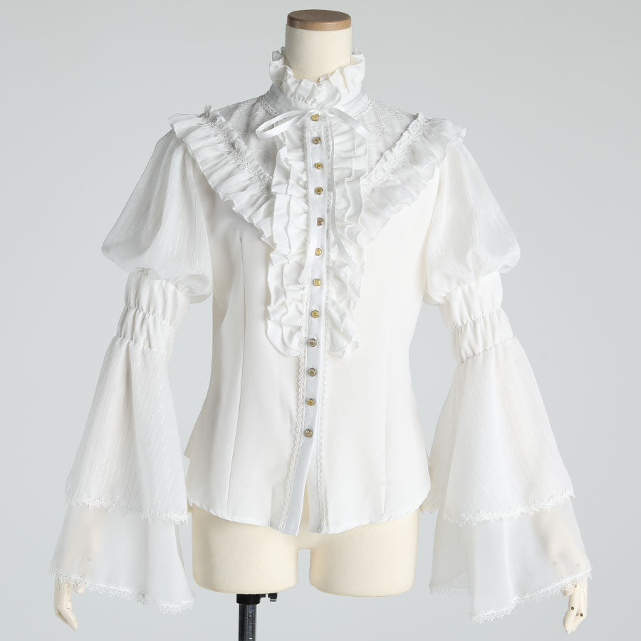 STAND COLLAR PRINCESS SLEEVE BLOUSE(WHITE)