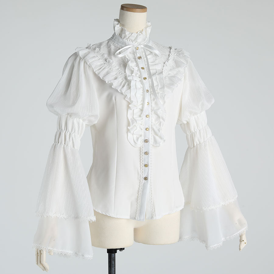 STAND COLLAR PRINCESS SLEEVE BLOUSE(WHITE)