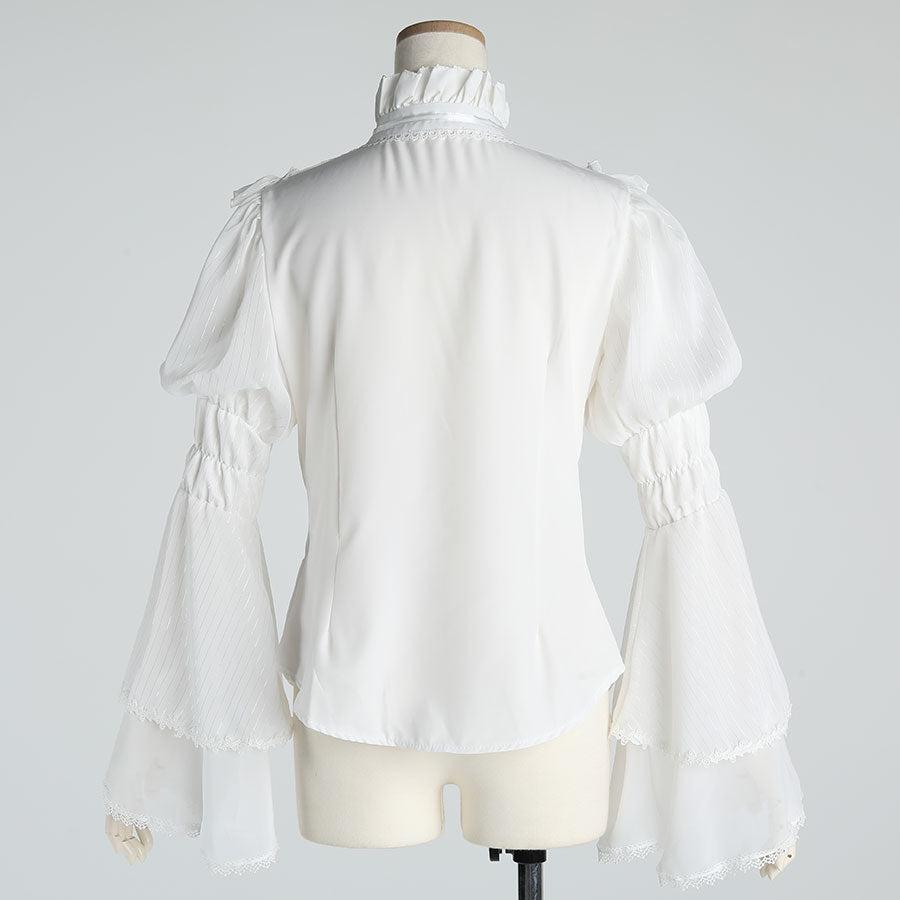 Stand Collar Princess Sleeve Blouse (White)