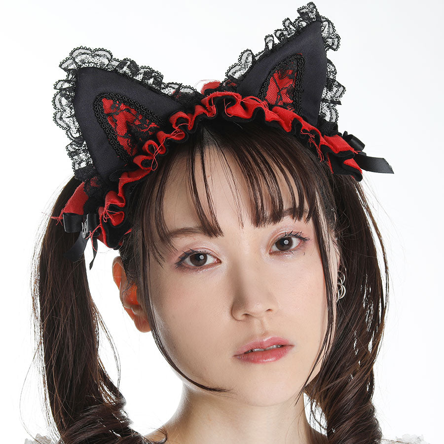 H＆A猫耳朵头连衣裙（黑色X红色）