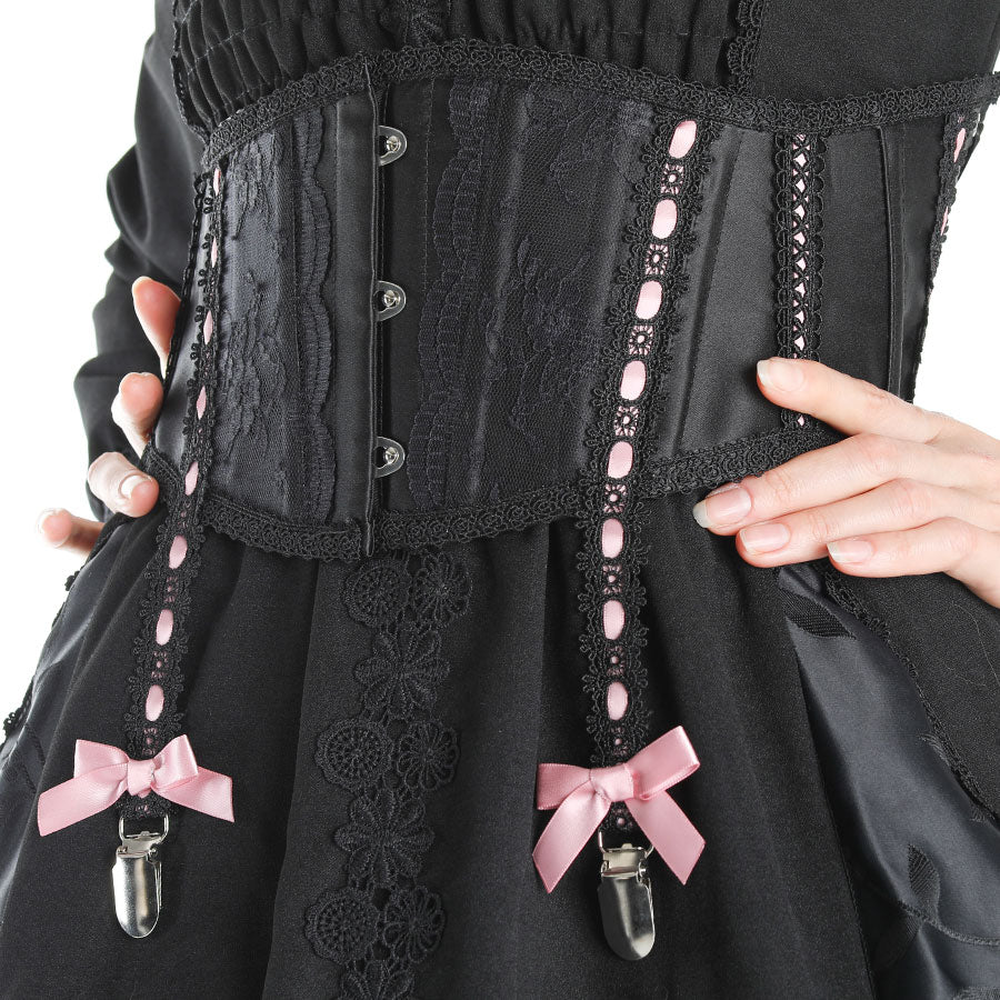 GARTER BELT-LIKE VERY SHORT CORSET (BLACK x PINK) MAJOH GARTER BELT-LIKE VERY SHORT CORSET (BLACK x PINK) MAJOH