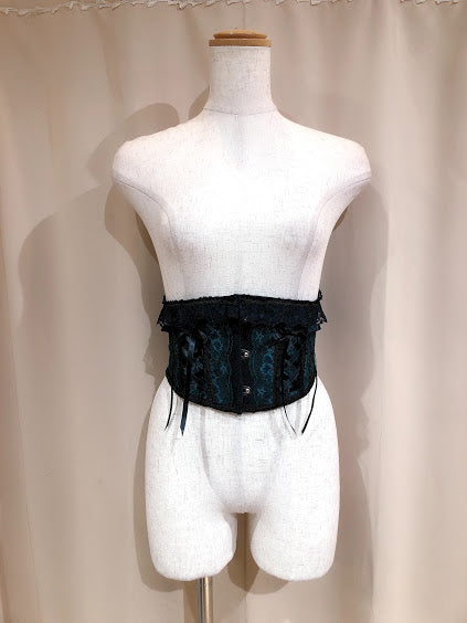 LACE UP VERY SHORT CORSET (BLACK×GREEN)