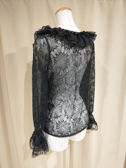 SHEER LACE BLOUSE (BLACK)