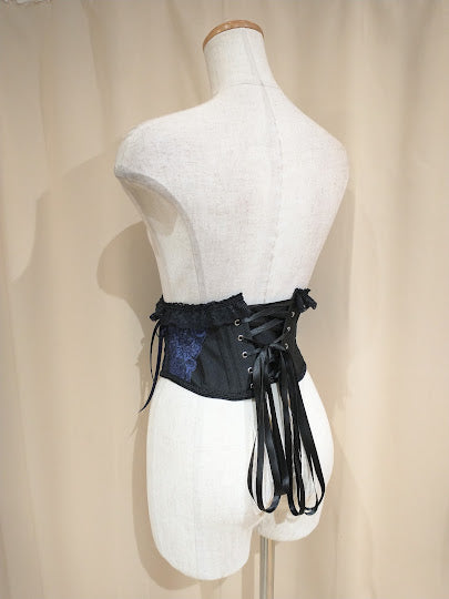 LACE UP VERY SHORT CORSET (BLACK × NAVY)