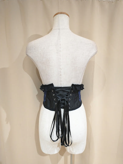 LACE UP VERY SHORT CORSET (BLACK × NAVY)