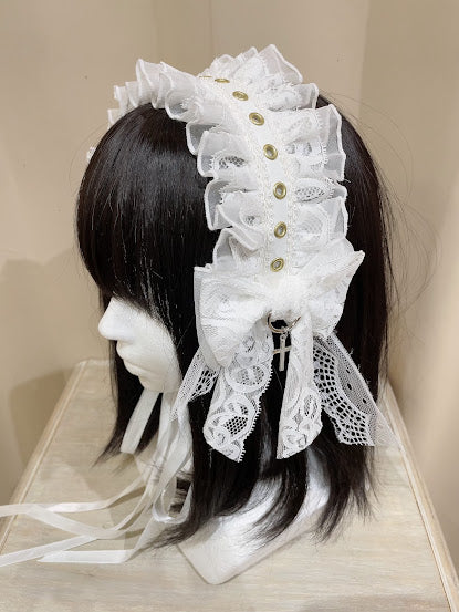 SWEET DEVIL EYELET HEAD DRESS (WHITE × GOLD)