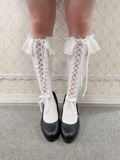 LACE-UP HIGH SOCKS (WHITE)