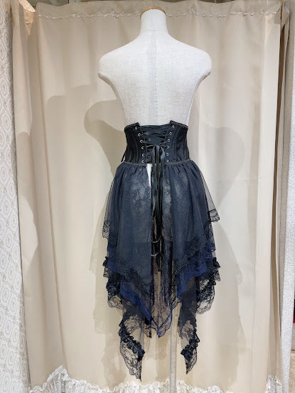 TIERED  LACE TAIL VERY SHORT CORSET (BLACK×NAVY)