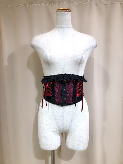 LACE UP VERY SHORT CORSET (BLACK×RED)