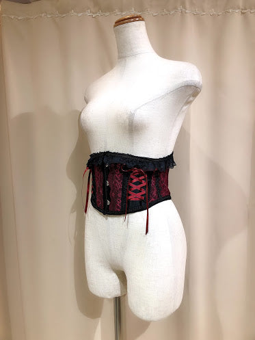 LACE UP VERY SHORT CORSET (BLACK×RED)