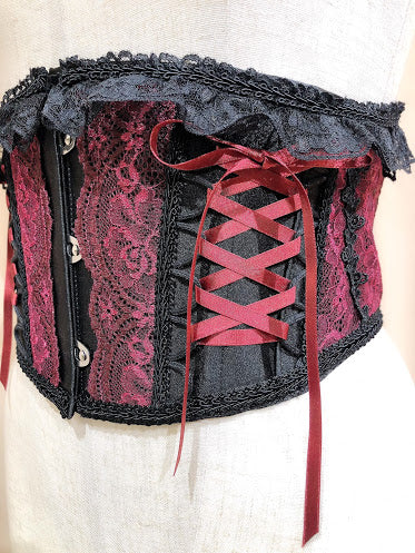 LACE UP VERY SHORT CORSET(BLACK×RED)