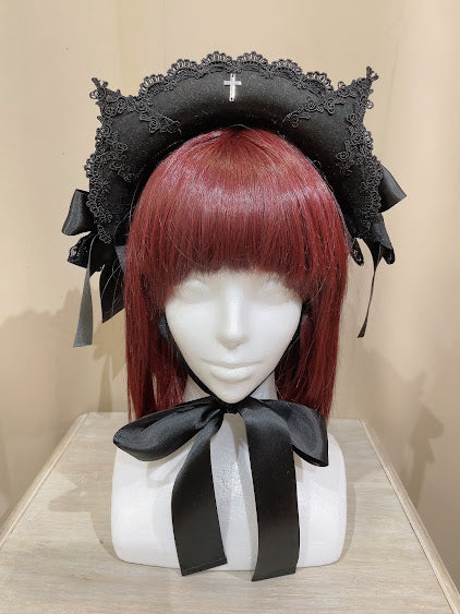 LADDER LACE CAT EARS MINI BONNET (BLACK)