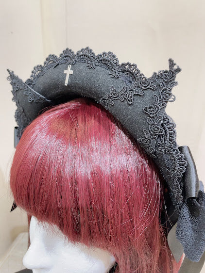 LADDER LACE CAT EARS MINI BONNET (BLACK)