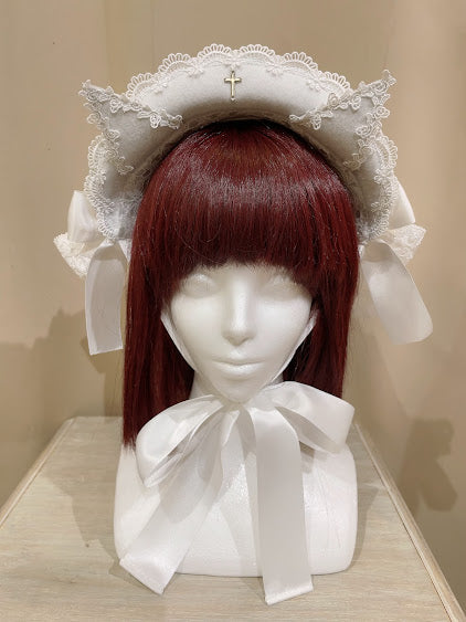 LADDER LACE CAT EARS MINI BONNET (WHITE)