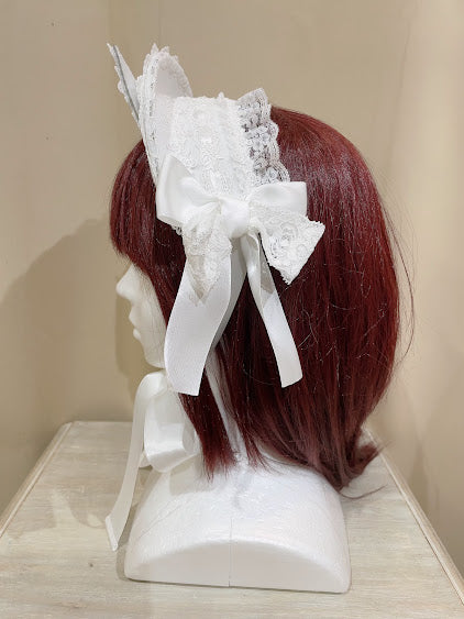 Ladder Bonet LADDER LACE CAT EARS MINI BONNET (WHITE) – MAJOH