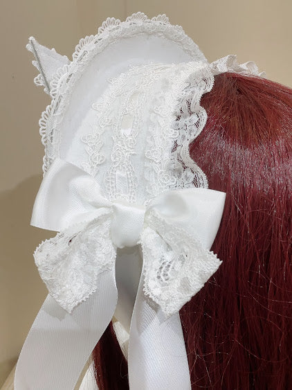 Ladder Bonet LADDER LACE CAT EARS MINI BONNET (WHITE) – MAJOH