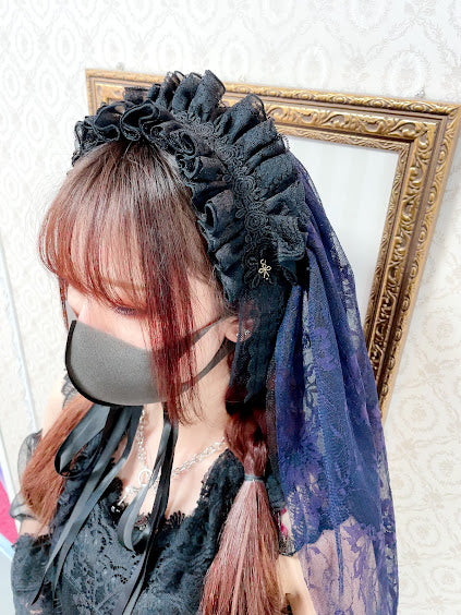 DOUBLE VEIL HEAD DRESS (BLACK×PURPLE)