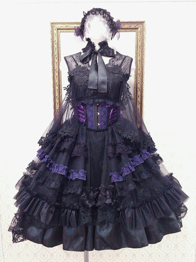 TIERED SIDE TAIL VERY SHORT CORSET (BLACK × PURPLE)