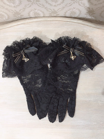 GLOVES WITH BUTTERFLY CHARM (BLACK×GOLD)