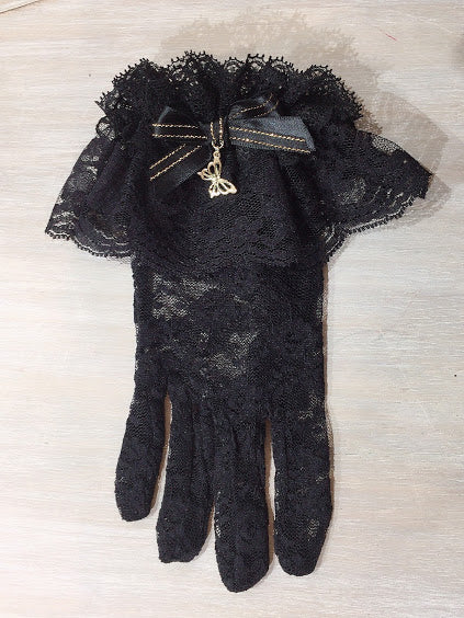 GLOVES WITH BUTTERFLY CHARM (BLACK×GOLD)
