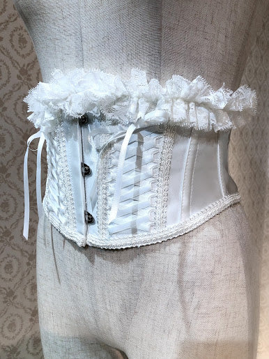 DOUBLE LACE UP VERY SHORT CORSET (WHITE × WHITE)