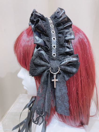 SWEET DEVIL EYELET  FAUX LEATHER HEAD DRESS (BLACK)