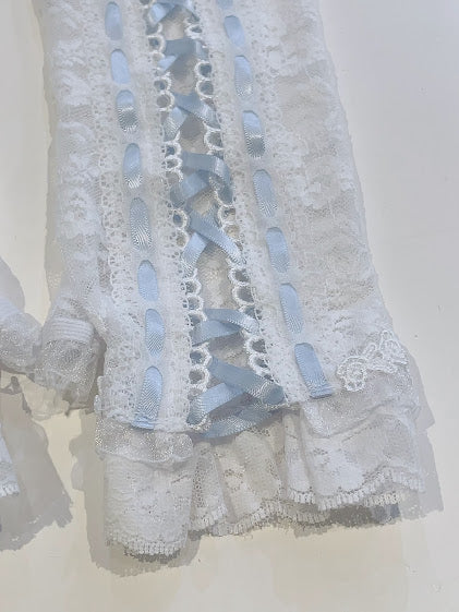 LACE UP LONG ARM WARMER (WHITE × BLUE)