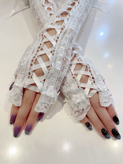 LACE UP LONG ARM WARMER (WHITE)