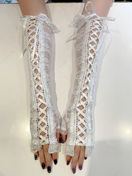 LACE UP LONG ARM WARMER (WHITE)