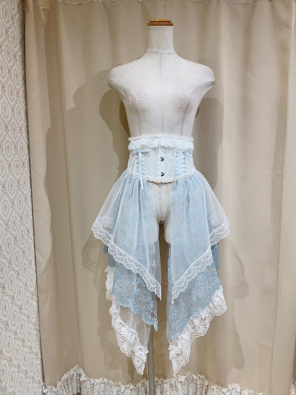 TIERED LACE TAIL VERY SHORT CORSET (BLUE x WHITE)