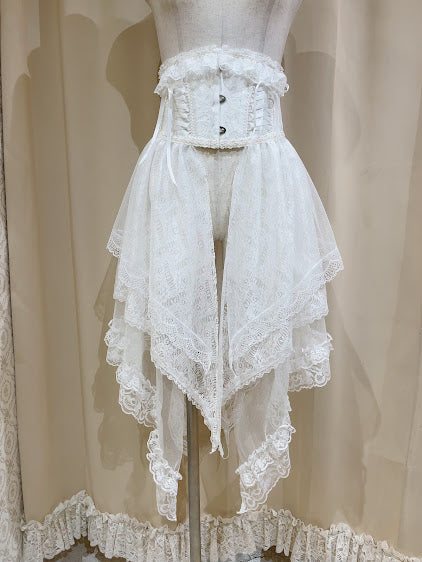TIERED LACE TAIL VERY SHORT CORSET (WHITE)