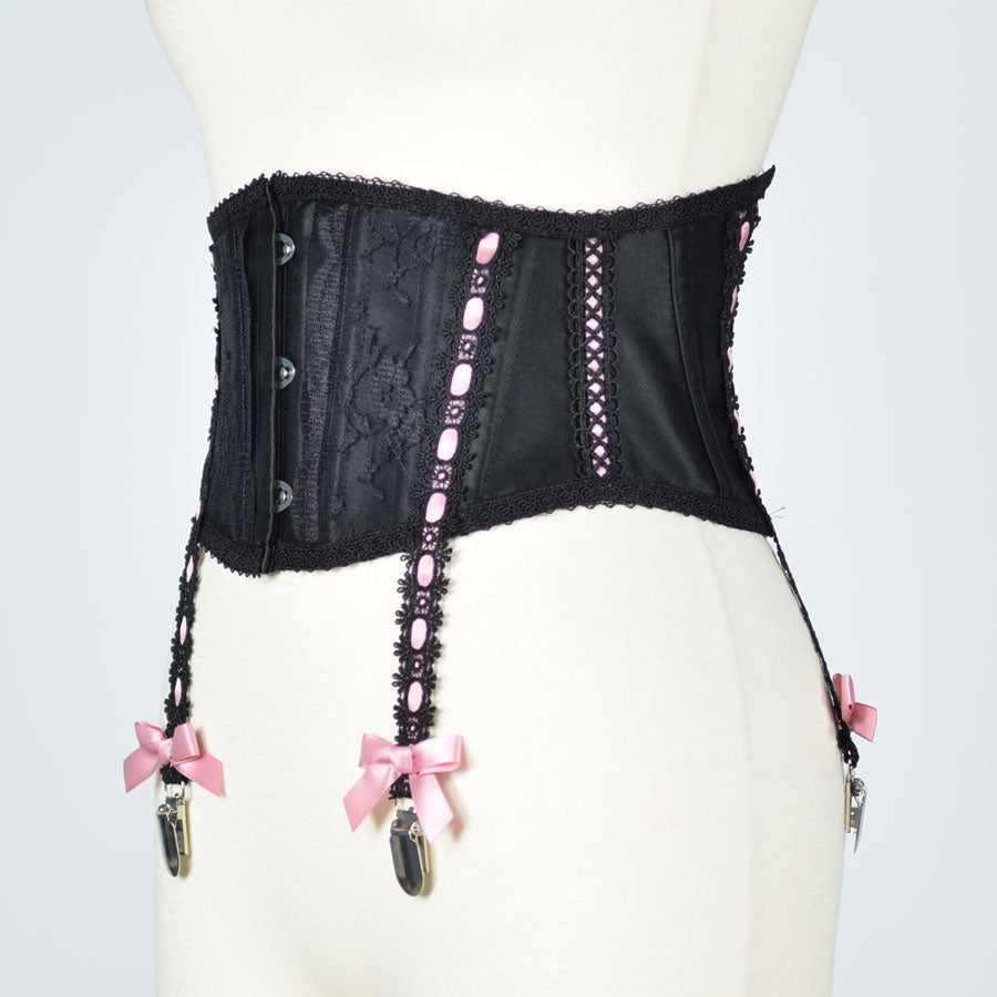 GARTER BELT-LIKE VERY SHORT CORSET (BLACK x PINK) MAJOH GARTER BELT-LIKE VERY SHORT CORSET (BLACK x PINK) MAJOH