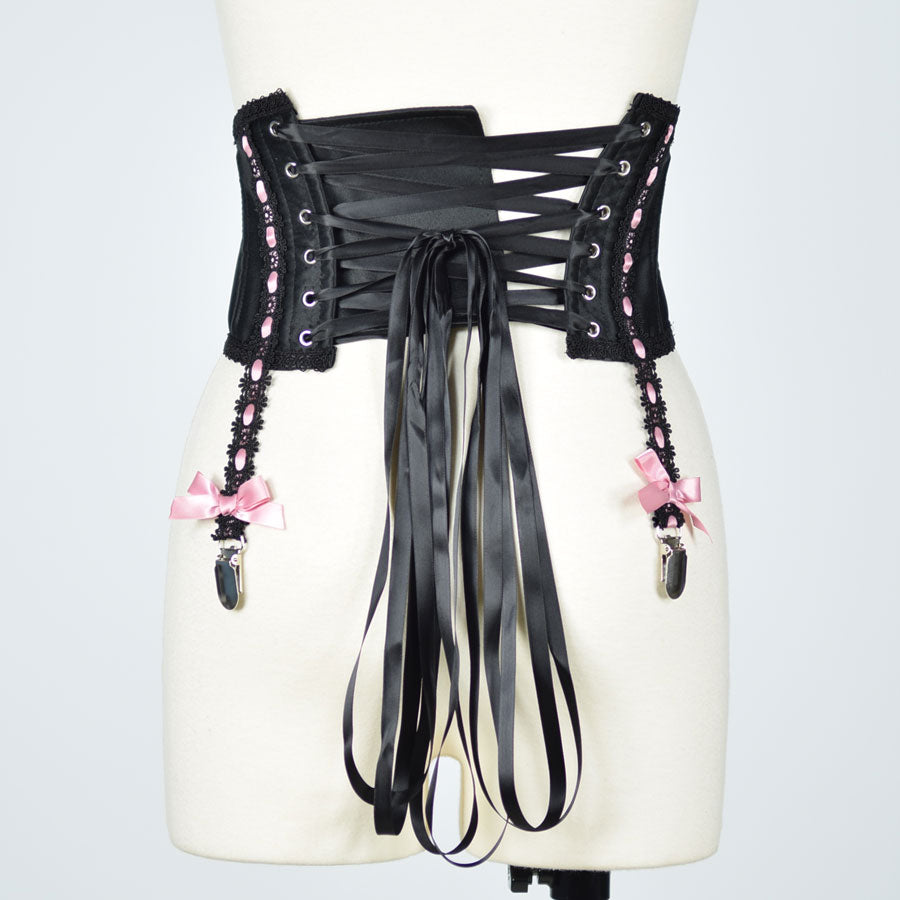 GARTER BELT-LIKE VERY SHORT CORSET (BLACK x PINK) MAJOH GARTER BELT-LIKE VERY SHORT CORSET (BLACK x PINK) MAJOH