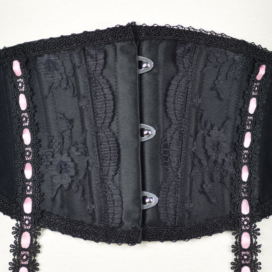GARTER BELT-LIKE VERY SHORT CORSET (BLACK x PINK) MAJOH GARTER BELT-LIKE VERY SHORT CORSET (BLACK x PINK) MAJOH