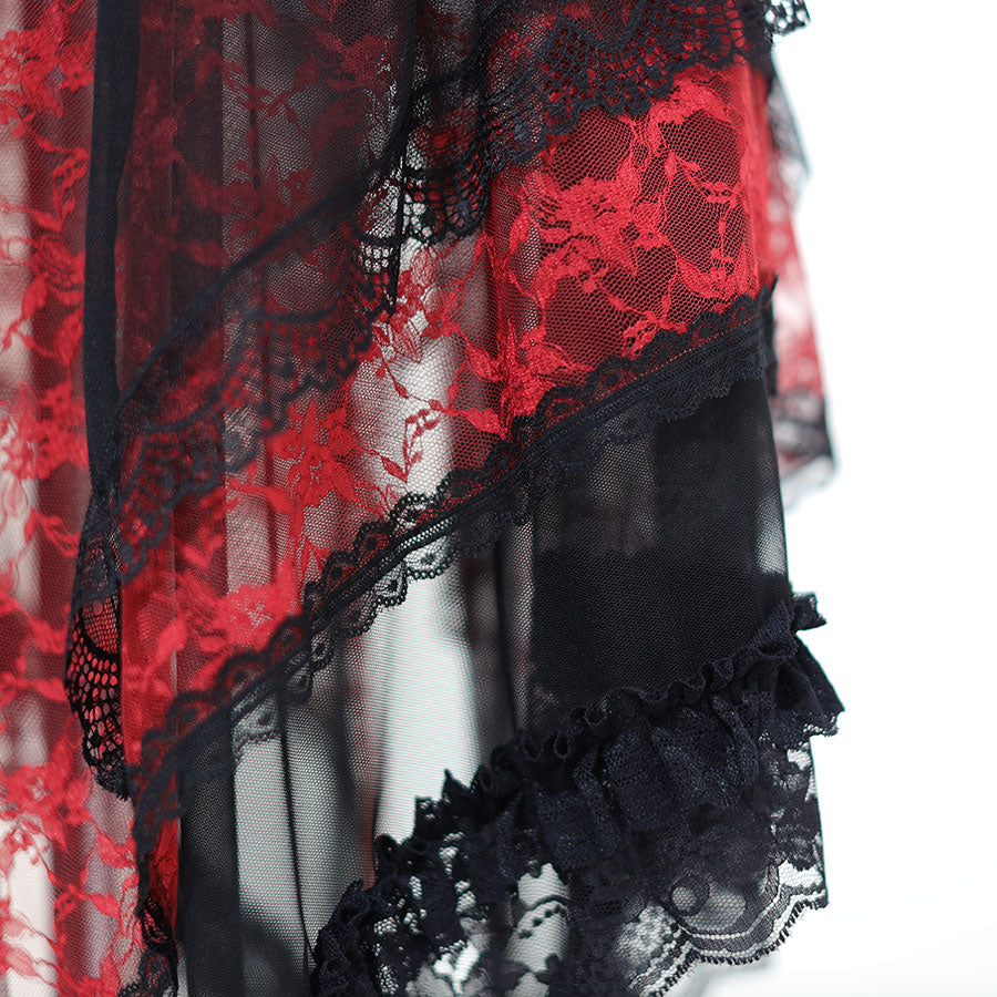 TIERED LACE TAIL VERY SHORT CORSET (BLACK×RED)