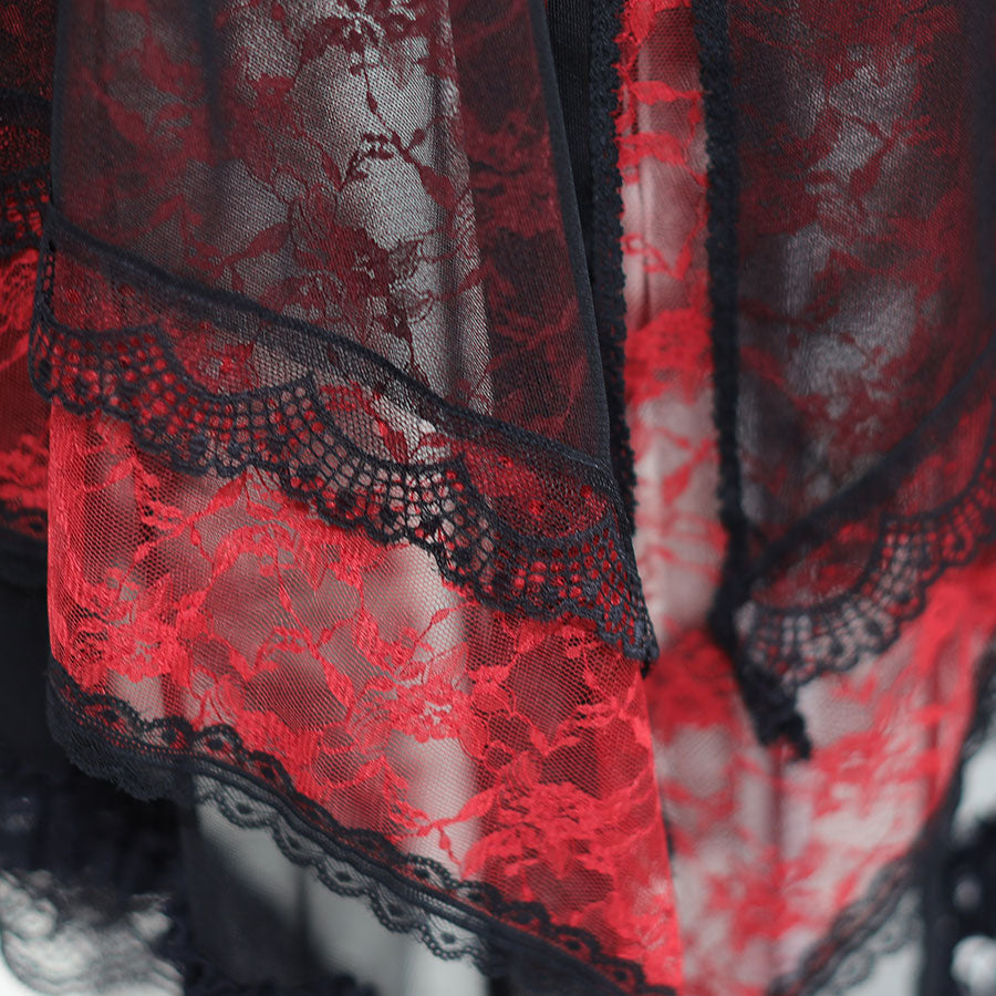 TIERED LACE TAIL VERY SHORT CORSET (BLACK×RED)