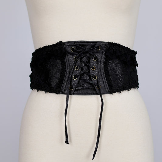 Lace Up Ribbon Belt (Black)