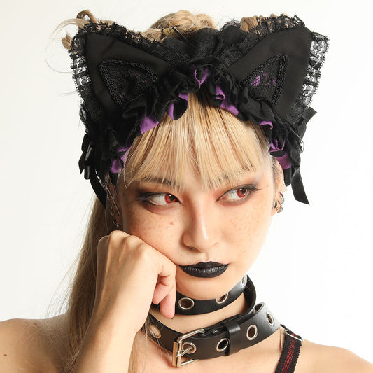 H&A CAT EARS HEAD DRESS(BLACK x PURPLE-STRIPE)