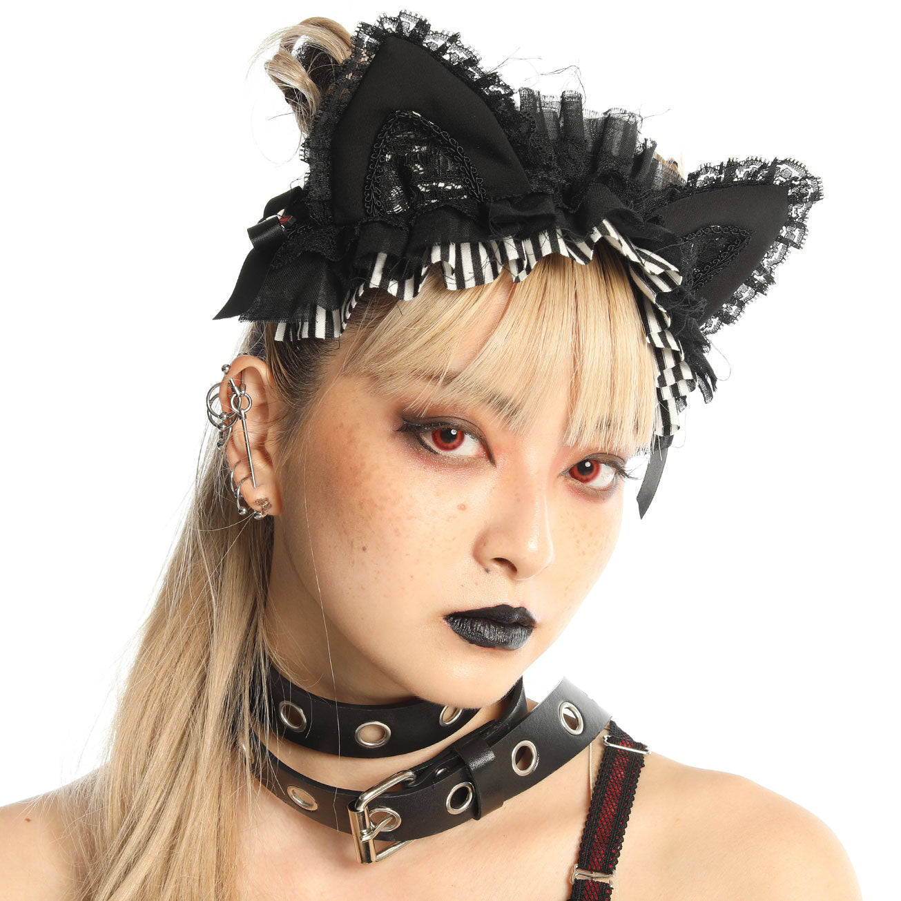 H&A Cat Ears Head Dress (Black x White-Stripe)